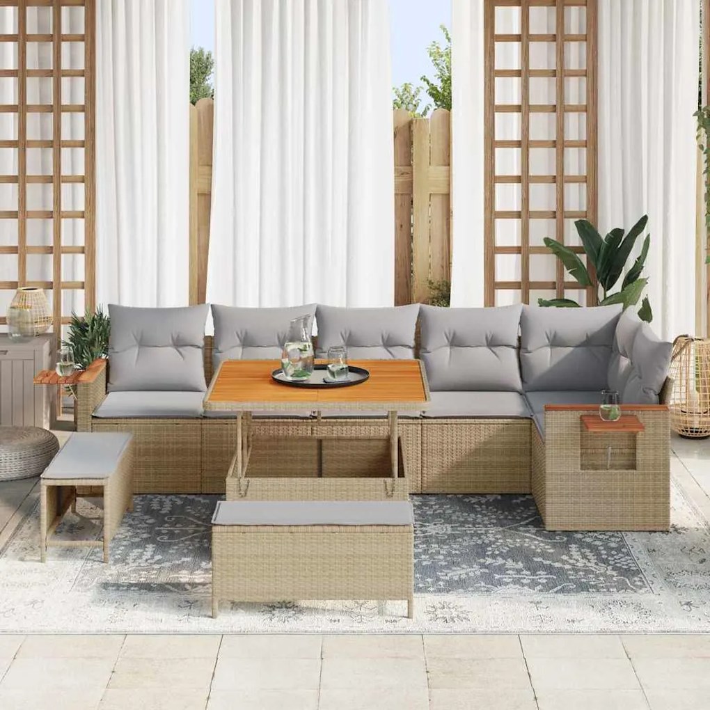 vidaXL Σετ Καναπέ Κήπου 9 pcs μπεζ και ανοιχτό γκρι 100 x 100 x 71 cm