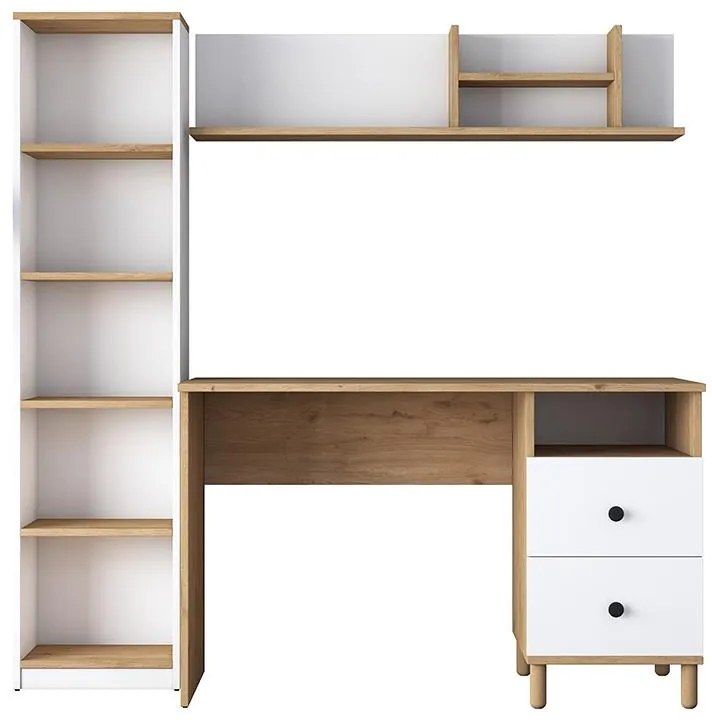 Γραφείο με βιβλιοθήκη Goldie λευκό-φυσικό 160x50x161.8εκ 160x50x161.8 εκ.