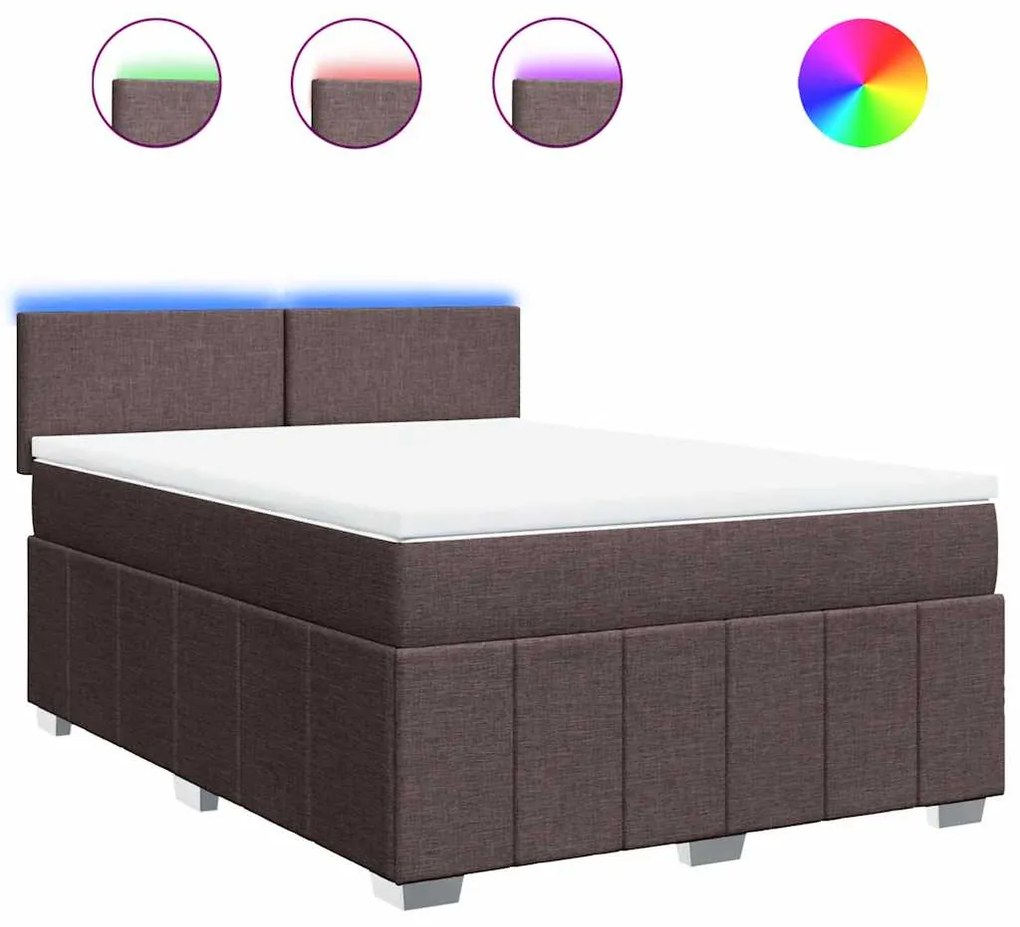 vidaXL Κρεβάτι Boxspring με Στρώμα Σκούρο Καφέ 140x190 εκ. Υφασμάτινο