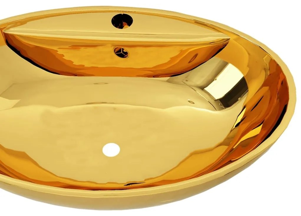Νιπτήρας με Οπή Υπερχείλισης Χρυσός 58,5x39x21 εκ. Κεραμικός - Χρυσό