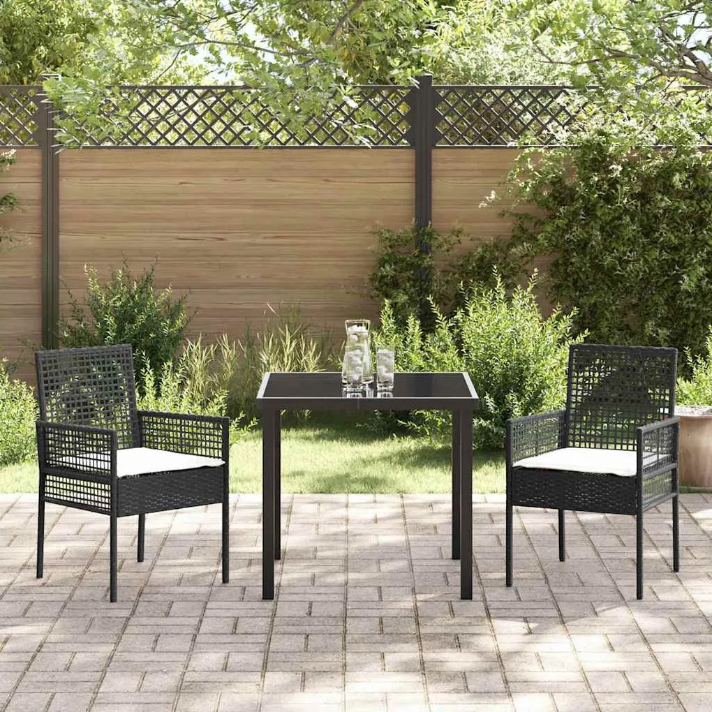 vidaXL Σέτ φαγητού για κήπο με μαξιλάρι 3 pcs Μαύρο Πολυ ράταν