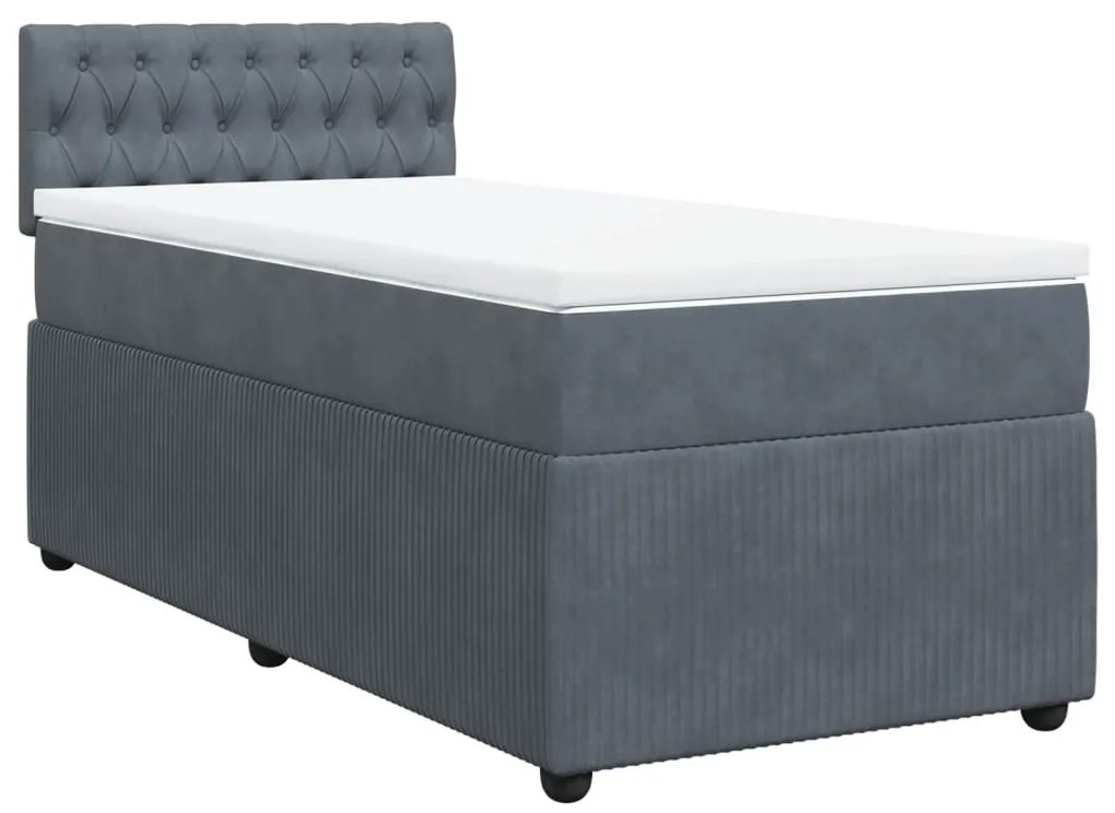 vidaXL Κρεβάτι Boxspring με Στρώμα Σκούρο Γκρι 100x200 εκ. Βελούδινο