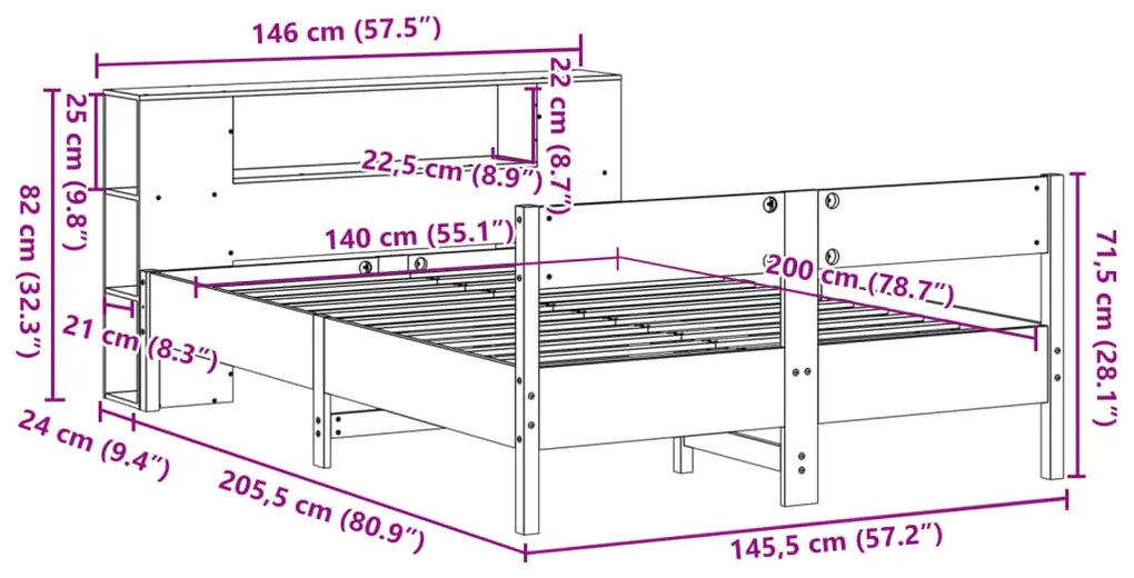 ΚΡΕΒΑΤΙ ΒΙΒΛΙΟΘΗΚΗ ΧΩΡΙΣ ΣΤΡΩΜΑ 140X200 ΕΚ ΜΑΣΙΦ ΞΥΛΟ ΠΕΥΚΟ 3322949