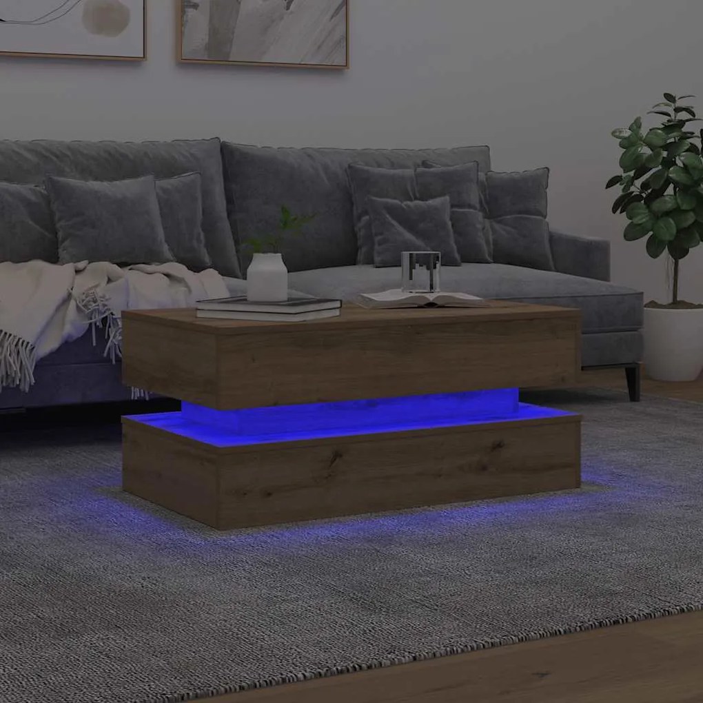 vidaXL Τραπεζάκι Σαλονιού με LED Αρτισιανή Δρυς 90 x 50 x 40 εκ.