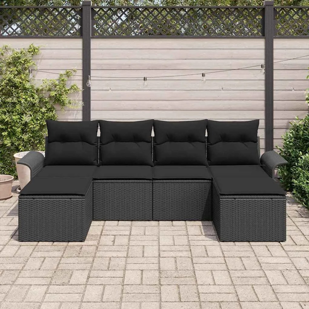 vidaXL Σετ Καναπέ Κήπου με μαξιλάρι 6 pcs Μαύρο Πολυ ράταν