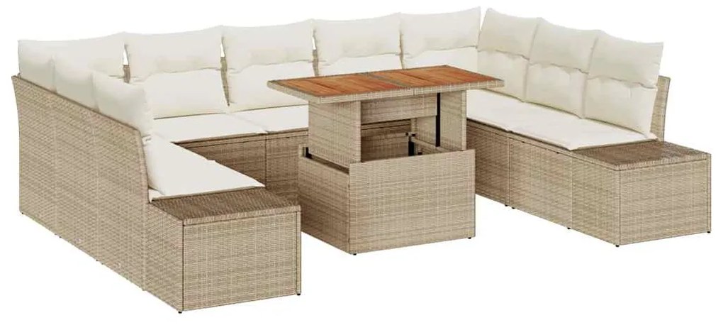 vidaXL Σέτ φαγητού για κήπο 10 pcs Μπεζ, Κρέμα 100 x 55 x 73 εκ
