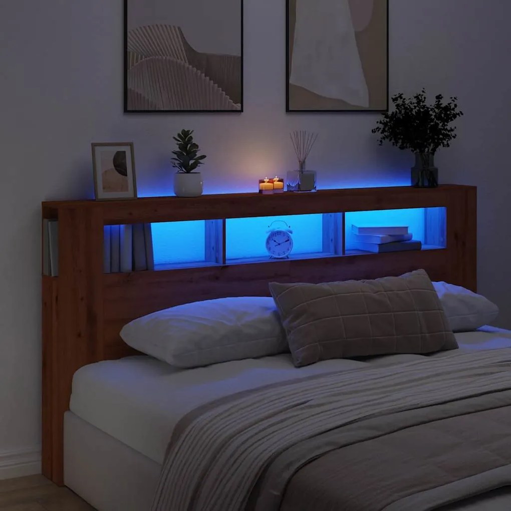 vidaXL LED κεφαλάρι Artisan Oak 200x18,5x103,5 cm Κατασκευασμένο ξύλο