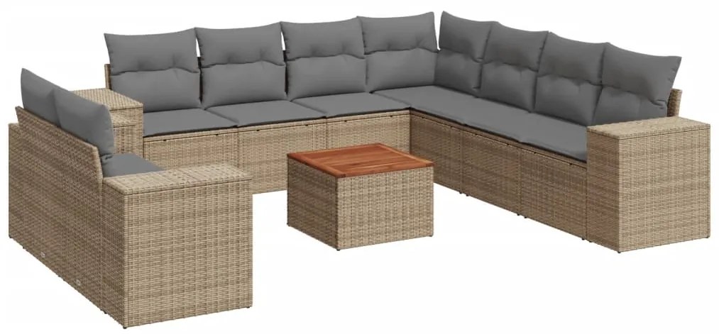 vidaXL Σετ Καναπέ Κήπου 10 τεμ. Μπεζ Συνθετικό Ρατάν με Μαξιλάρια