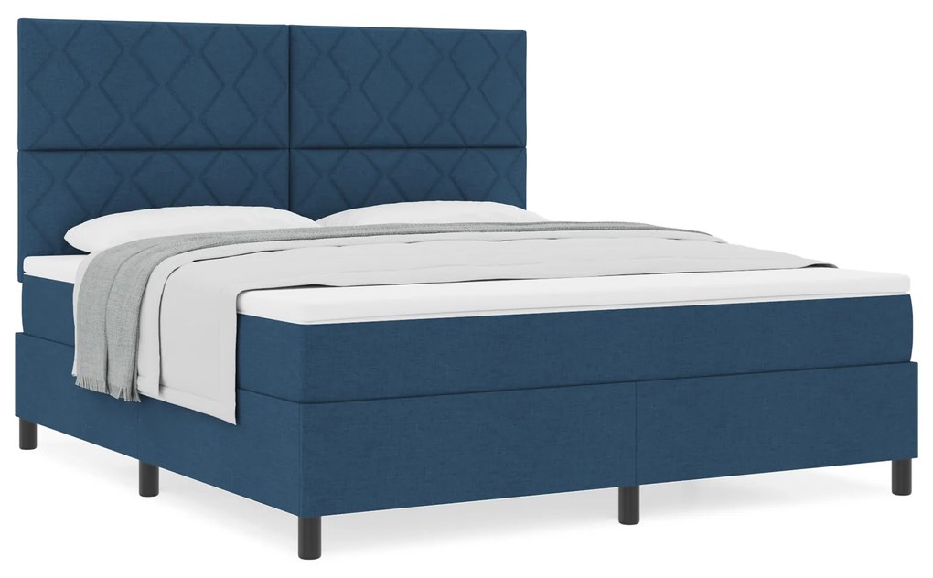 vidaXL Κρεβάτι Box Spring με Στρώμα Μπλε Σούπερ Κινγκ Ύφασμα