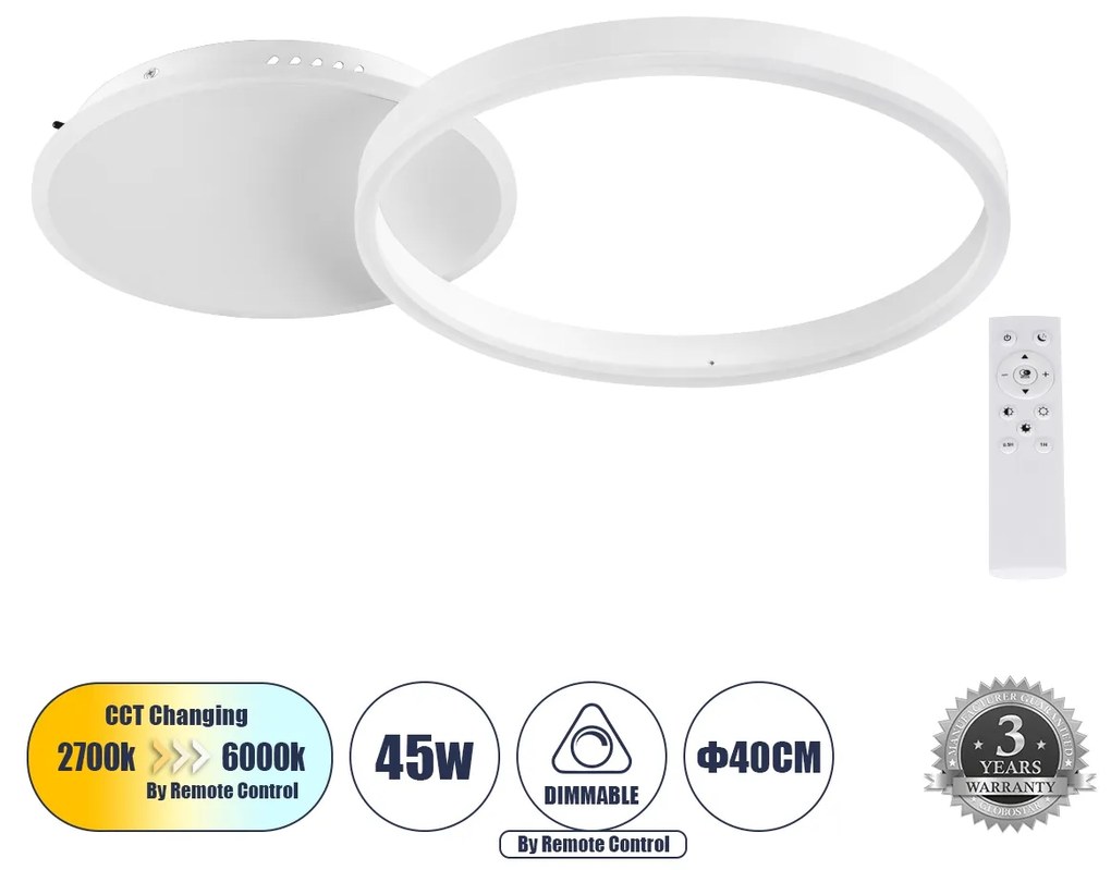 VENOM 61118 Φωτιστικό Οροφής Δαχτυλίδι-Κύκλος LED CCT 45W 5445lm 360° AC 220-240V