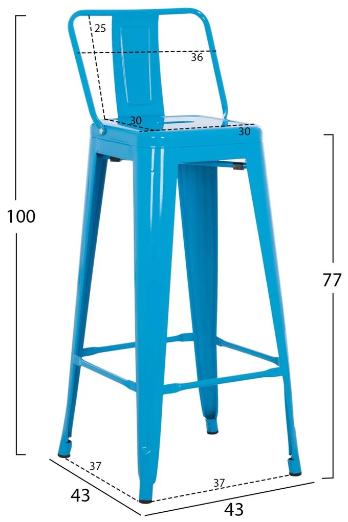 Σκαμπό μπάρ με πλάτη Melita-Pro Μεταλλικό Μπλέ 42x42x100Υεκ. 42x42x100 εκ.
