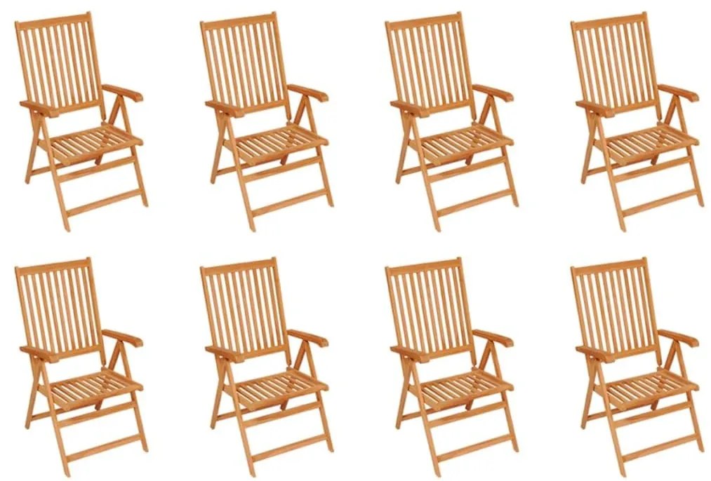 Καρέκλες Κήπου Ανακλινόμενες 8 τεμ. Μασίφ Ξύλο Teak &amp; Μαξιλάρια - Κρεμ
