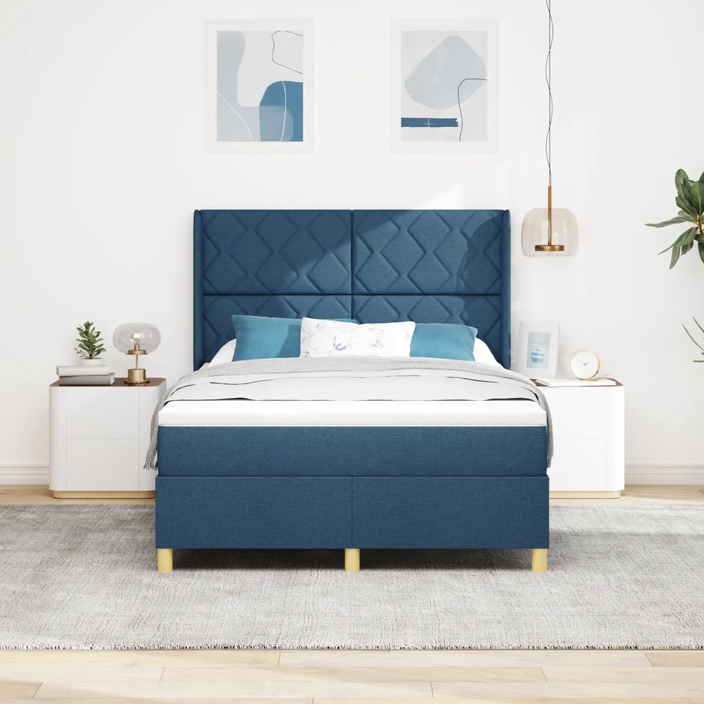 vidaXL Κρεβάτι Box Spring με Στρώμα - Μπλε, 140x200 εκ., Υφάσμα
