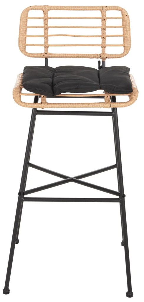 Σκαμπό Μπαρ ALLEGRA C5708.11 Μεταλλικό Ψηλό με Μπεζ Wicker &amp; Μαύρο Μαξιλάρι 48x49x99,5Υεκ. 48x49x99.5 εκ.