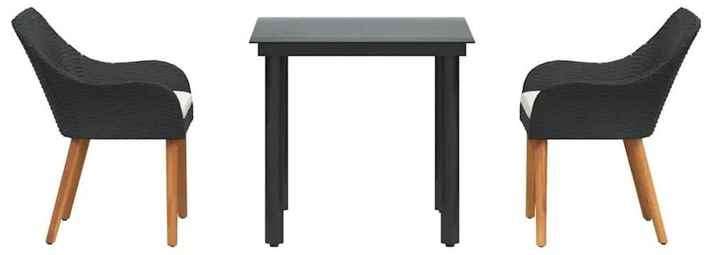 vidaXL Σέτ φαγητού για κήπο με μαξιλάρι 3 pcs Μαύρο συνθετικό ρατάν