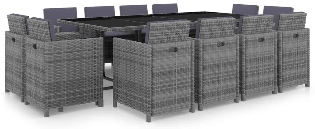 vidaXL Σετ Τραπεζαρίας Εξ. Χώρου 13 τεμ Ανθρακί Συνθ Ρατάν + Μαξιλάρια