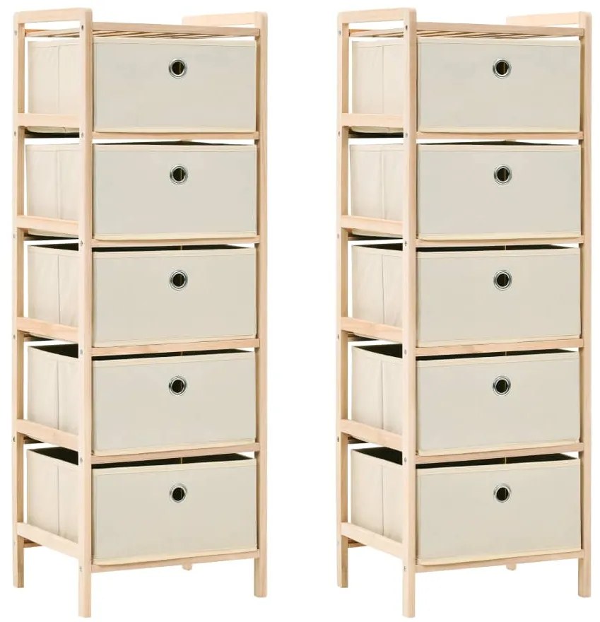 Συρταριέρες με 5 Καλάθια 2 Τεμ. Μπεζ από Ξύλο Κέδρου / Ύφασμα