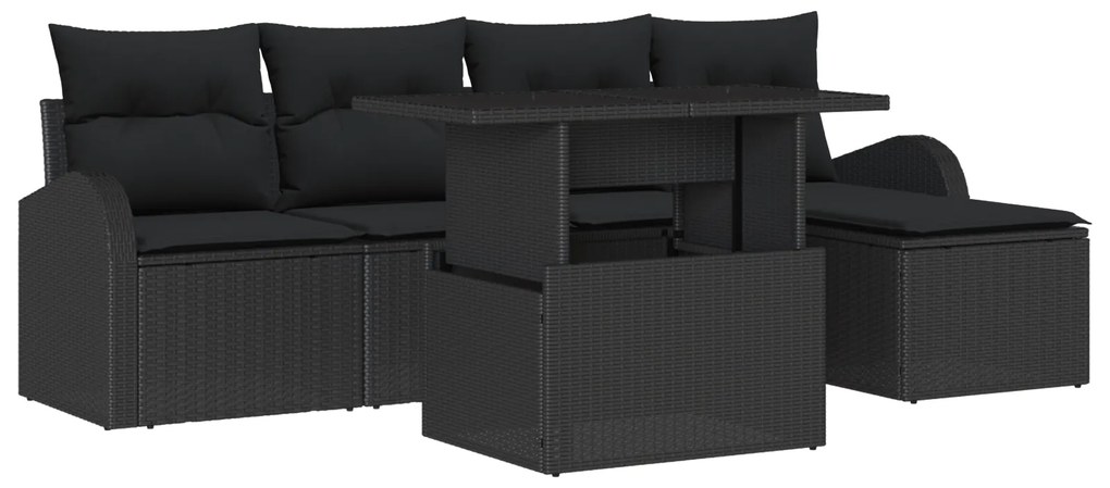 vidaXL 6 Τεμαχίων Σετ Καναπέ Κήπου με Μαξιλάρια Μαύρο Πολυ Ρατάν