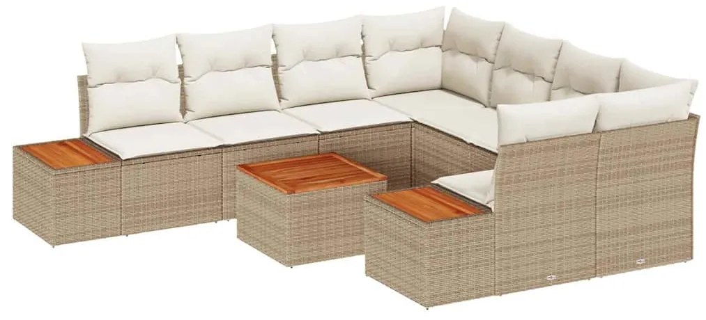 vidaXL Σετ Καναπέ Κήπου με μαξιλάρι 9 pcs Μπεζ Πολυ ράταν