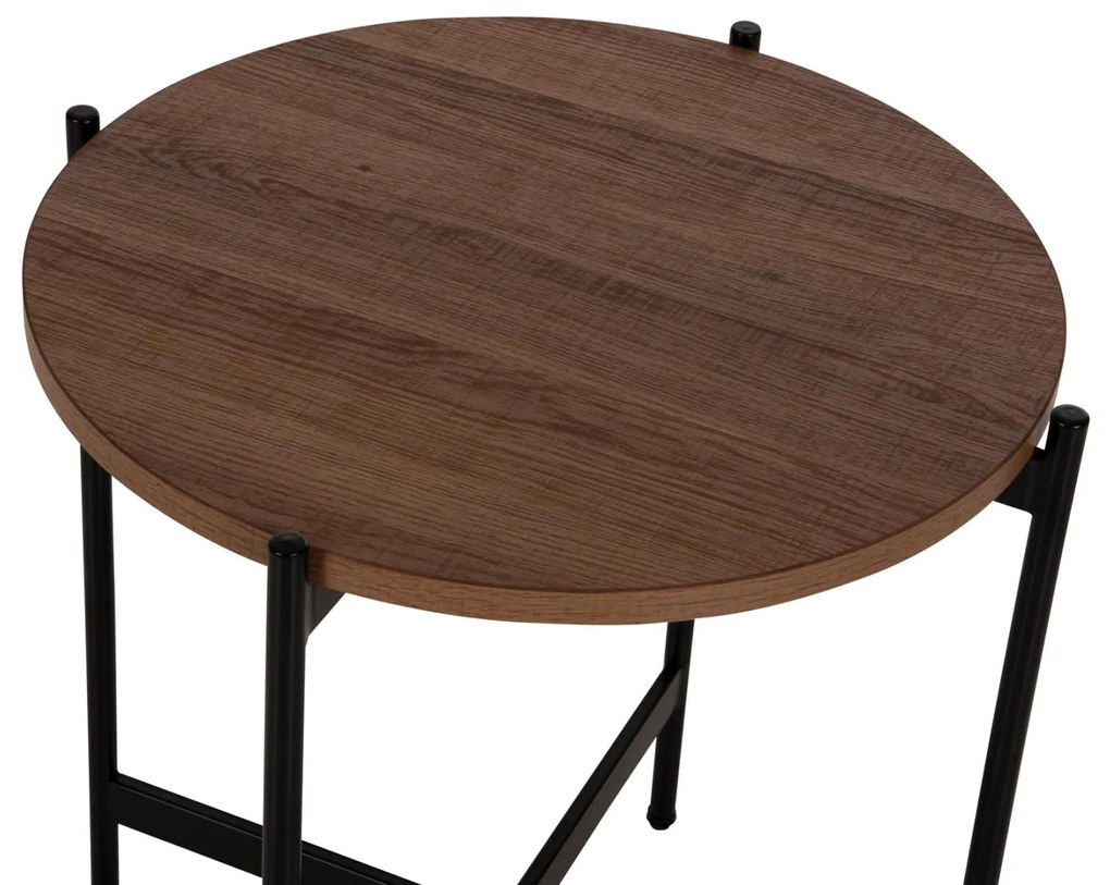 Τραπεζάκι σαλονιού C9589.04 MDF Καρυδί και Μαύρη Μεταλλική Βάση Φ50x55Υεκ. 50x50x55 εκ.