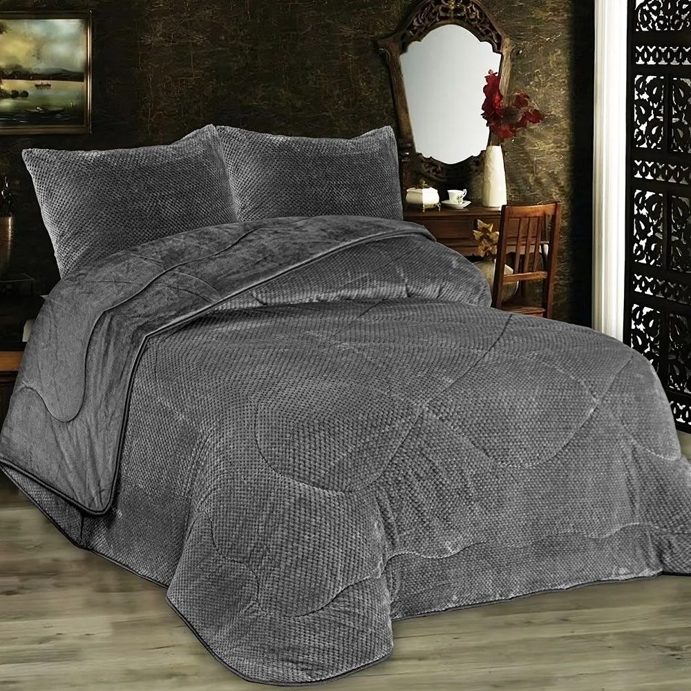 Κουβερτοπάπλωμα 1950 Popcorn Fleece Grey-Black DimCol Μονό 160x220cm Πολυέστερ