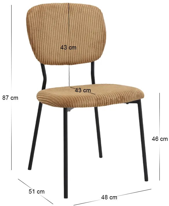 Καρέκλα τραπεζαρίας Kevin Megapap μουσταρδί ύφασμα - μεταλλικό μαύρο πόδι 48x51x87εκ.