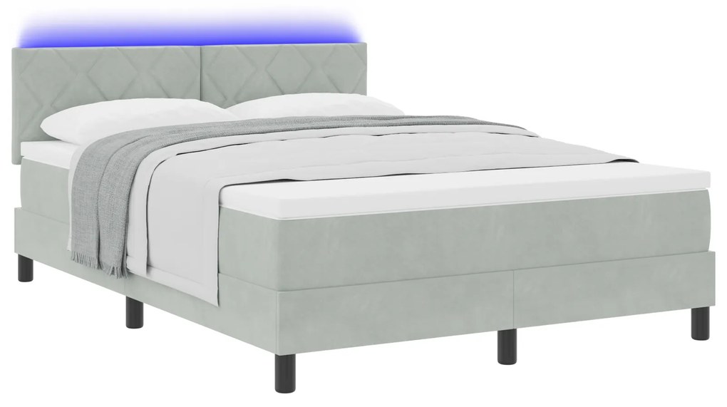 vidaXL Κρεβάτι με Στρώμα & Φωτισμό LED Γκρι 140x200 εκ Βελούδινο