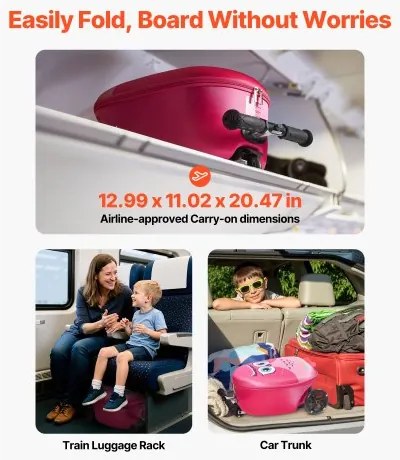 VEVOR Ride-on Luggage 20-inch Kids Scooter Suitcase with Flash Wheels Pink