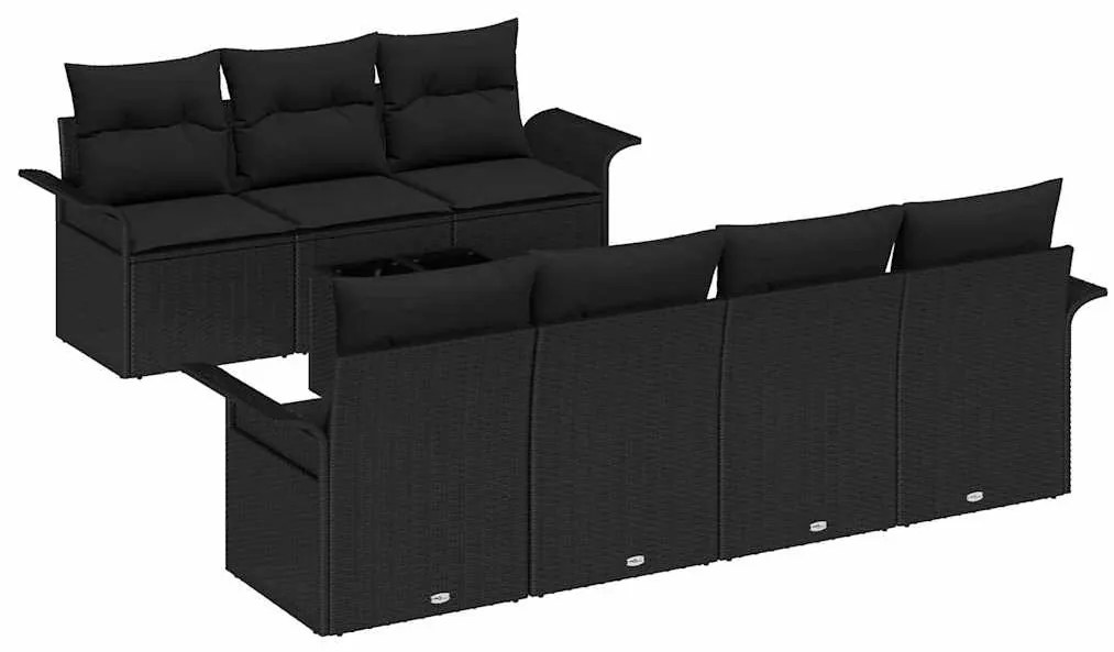 vidaXL Σετ Καναπέ Κήπου 8 pcs Μαύρο Πολυ ράταν