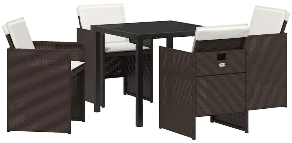 vidaXL Σέτ φαγητού για κήπο με μαξιλάρι 5 pcs Καφέ Πολυ ράταν