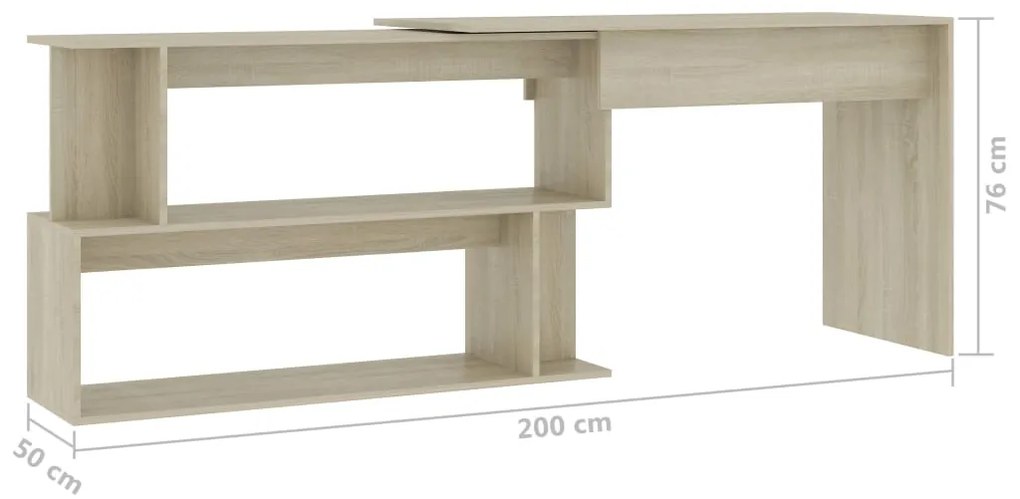 vidaXL Γραφείο Γωνιακό Sonoma Δρυς 200 x 50 x 76 εκ. από Επεξ. Ξύλο