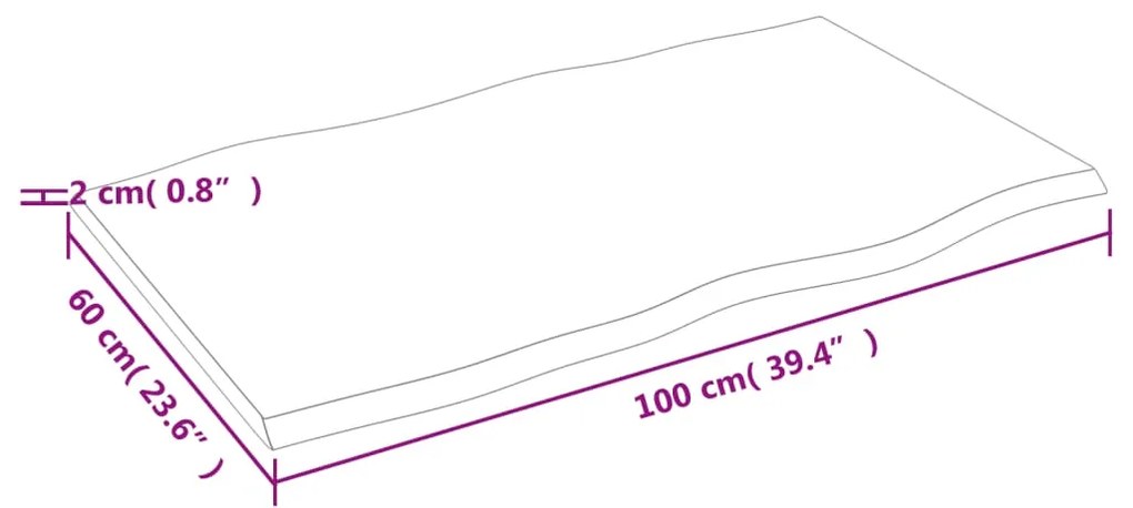 vidaXL Επιφ Τραπεζιού Σκ Καφέ100x60x2εκ. Επ Μασίφ Ξύλο Δρυός Live Edge