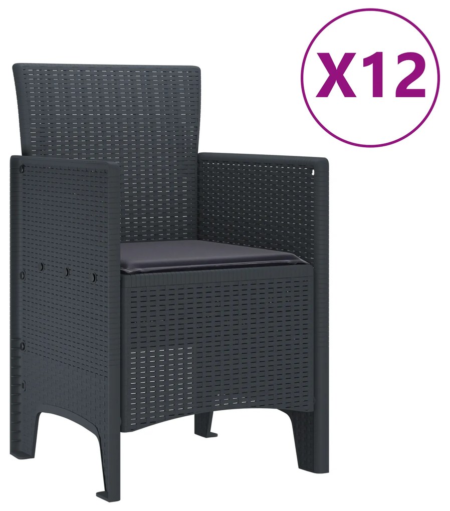 vidaXL 13 Τεμαχίων Σετ Τραπεζαρίας Κήπου με Μαξιλάρια Ανθρακί Πολυ Ρατάν