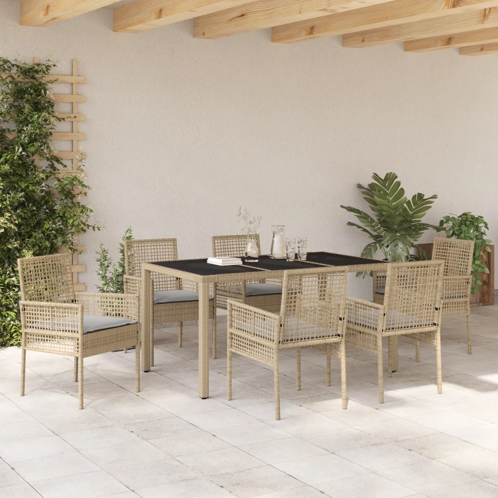 vidaXL Σέτ φαγητού για κήπο 7 pcs Μπεζ 150 x 90 x 75 cm
