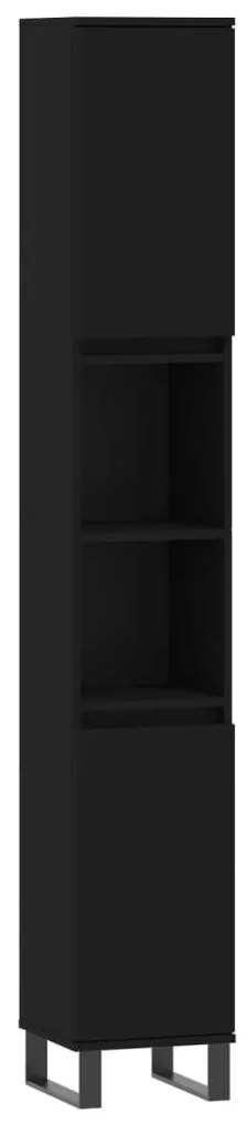 Ντουλάπι Μπάνιου Μαύρο 30x30x190 εκ. Επεξεργασμένο Ξύλο - Μαύρο