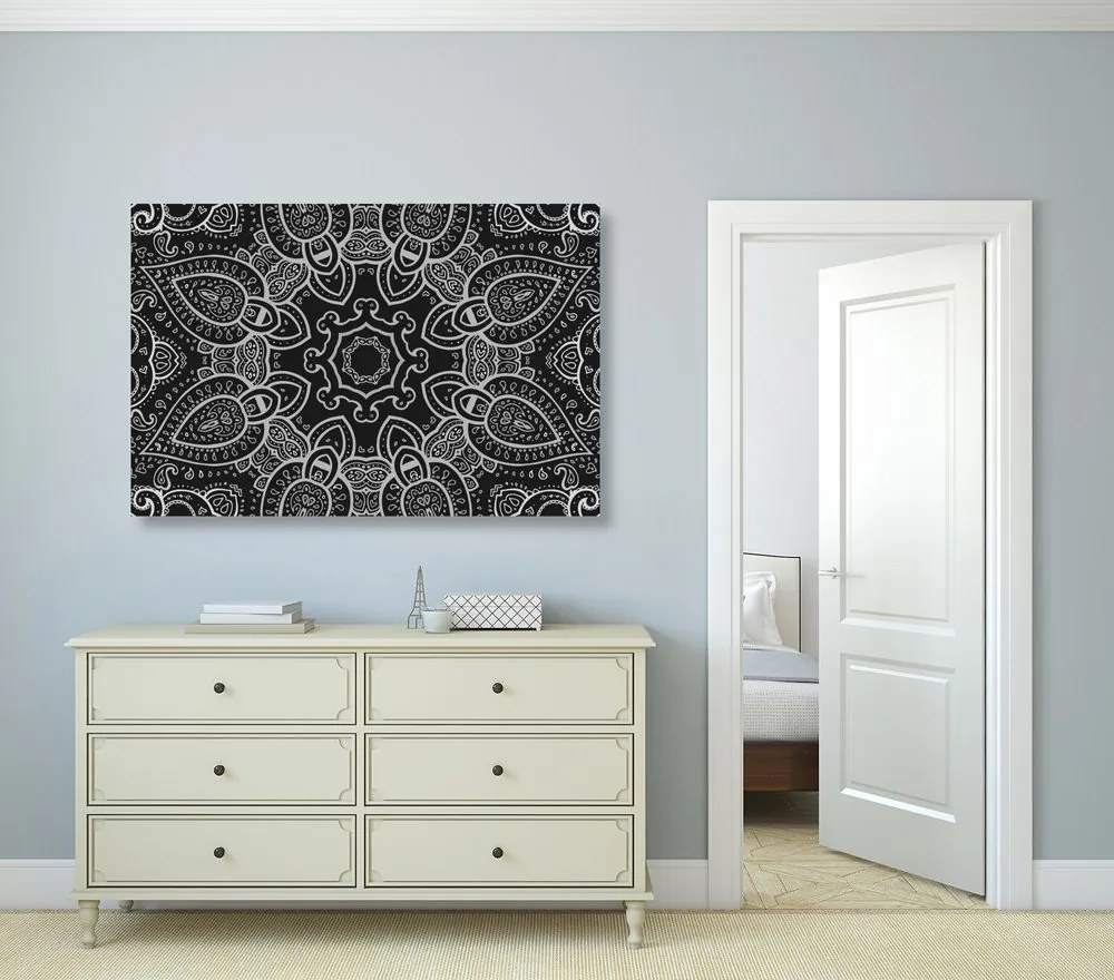 Εικόνα Mandala με ινδικό μοτίβο σε μαύρο & άσπρο - 60x40