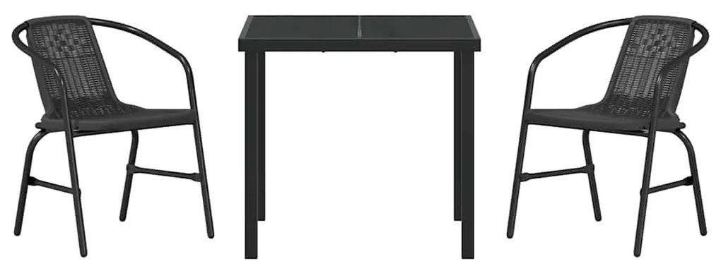 vidaXL Σέτ φαγητού για κήπο 3 pcs Μαύρο Χάλυβας με επίστρωση πούδρας