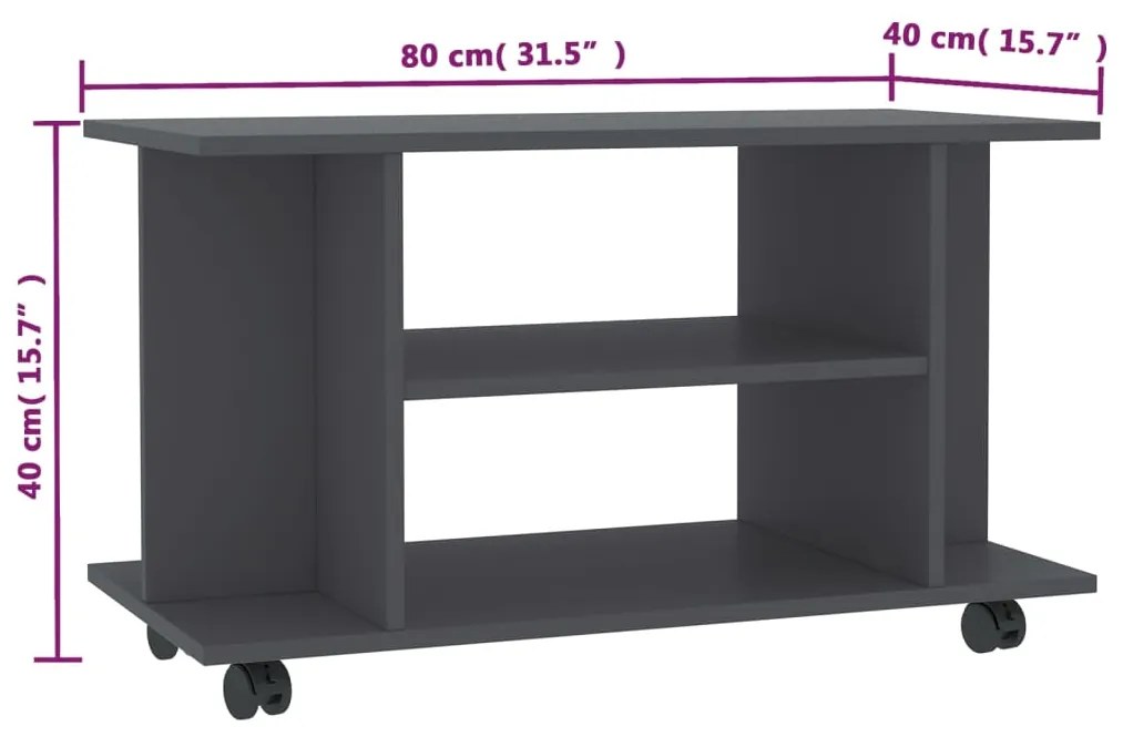 vidaXL Έπιπλο Τηλεόρασης με Ρόδες Γκρι 80x40x40 εκ. από Μοριοσανίδα