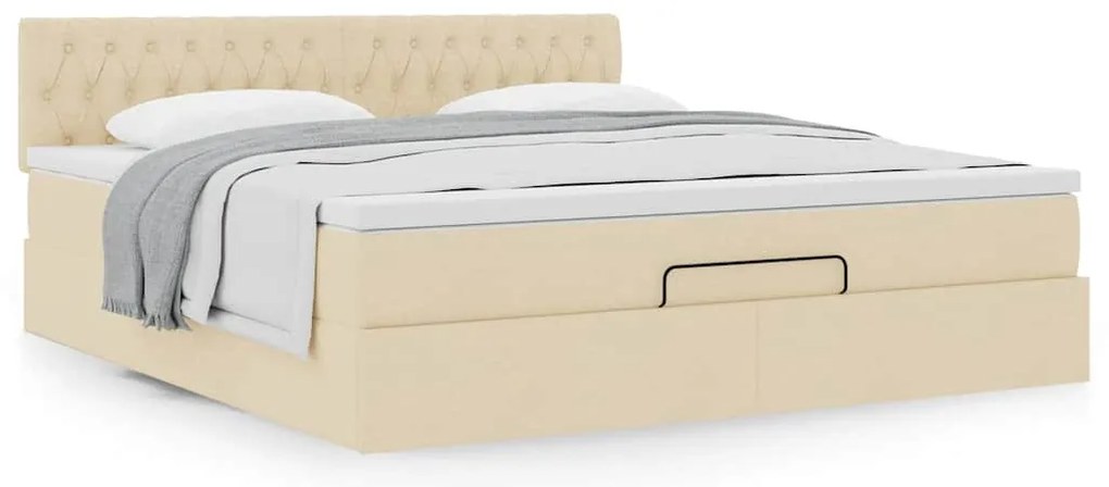 vidaXL Οθωμανικό κρεβάτι με στρώμα Cream 180x200cm ύφασμα