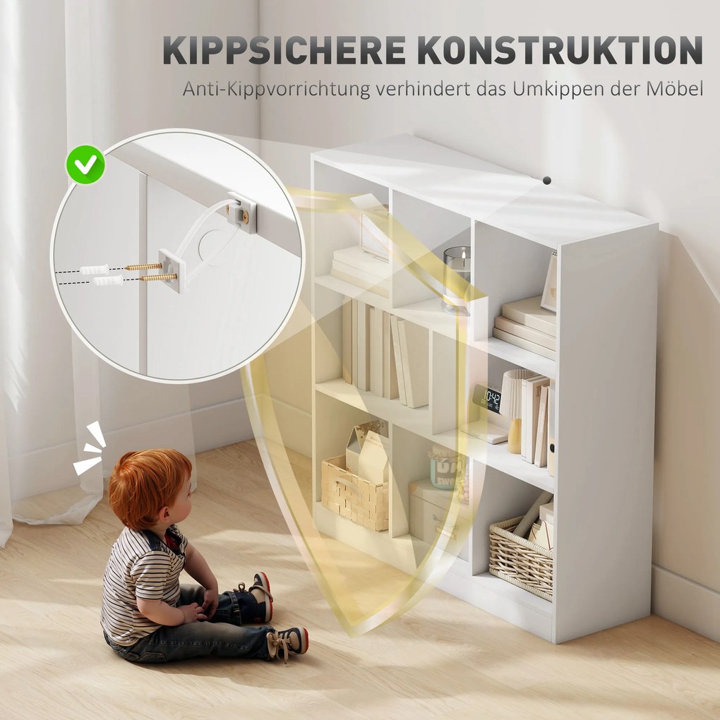 HOMCOM Βιβλιοθήκη Ράφι, 8 ράφια, 97,5 x 30 x 100 cm, Λευκό