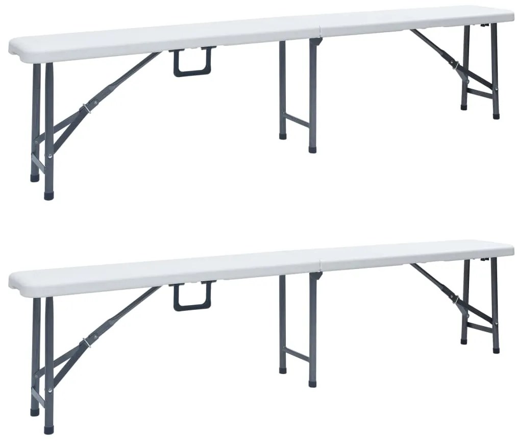 vidaXL Παγκάκια Κήπου Πτυσσόμενα 2 τεμ. Λευκά 180 εκ. από HDPE