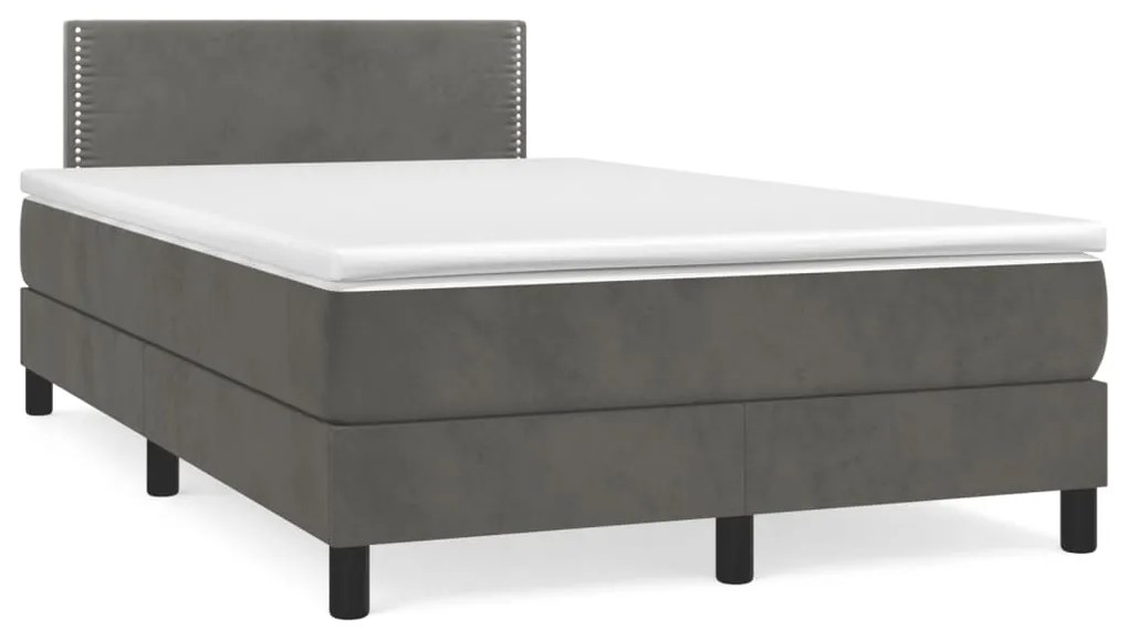 vidaXL Κρεβάτι Boxspring με Στρώμα Σκούρο Γκρι 120x190 εκ. Βελούδινο