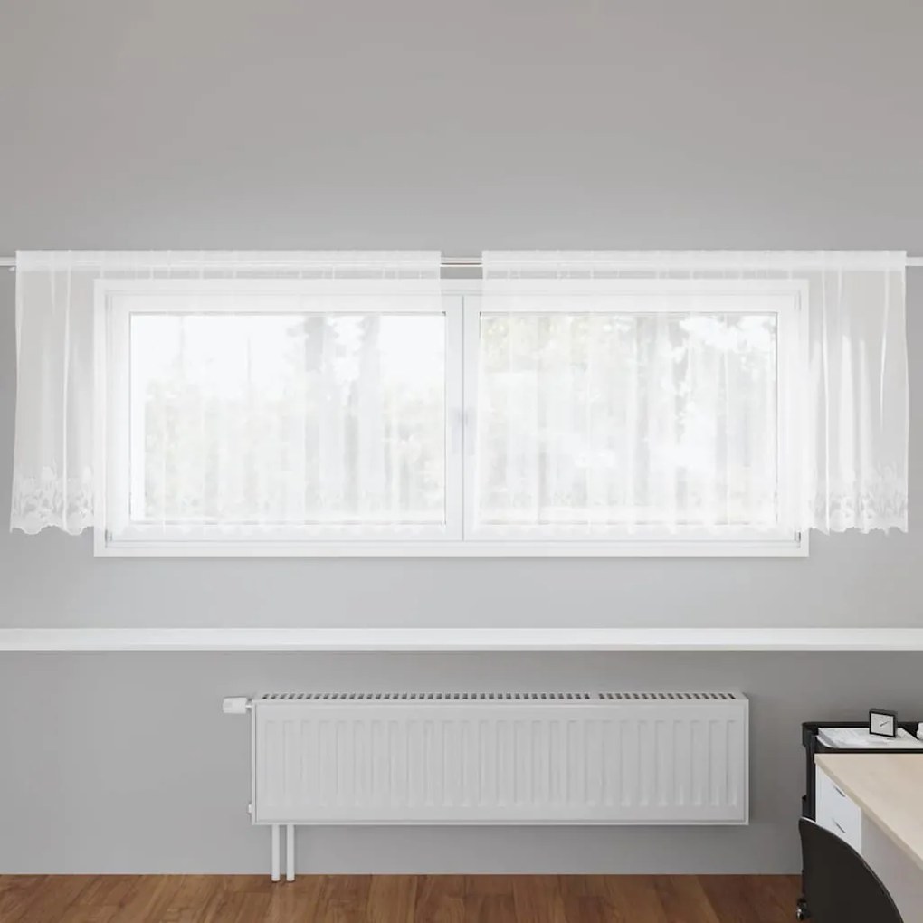 vidaXL Κουρτίνες με κουρτίνες Floral Λευκό 300 x 100 cm Πολυεστέρας
