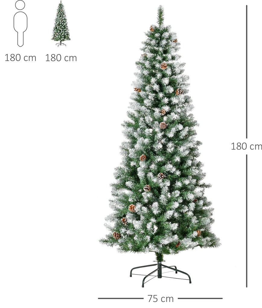 HOMCOM Τεχνητό Χριστουγεννιάτικο Δέντρο, 630 Κλαδιά, 37 Κουκουνάρια, Χιονισμένες Άκρες, Πυράντοχο, 180 cm