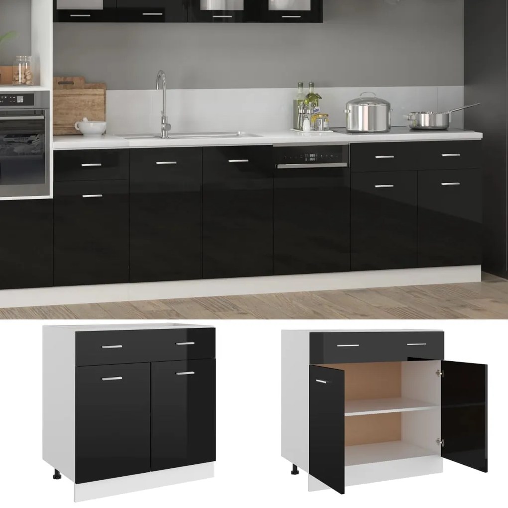 vidaXL Ντουλάπι με Συρτάρι Lyon Γυαλιστερό Μαύρο 80x46x81,5εκ.