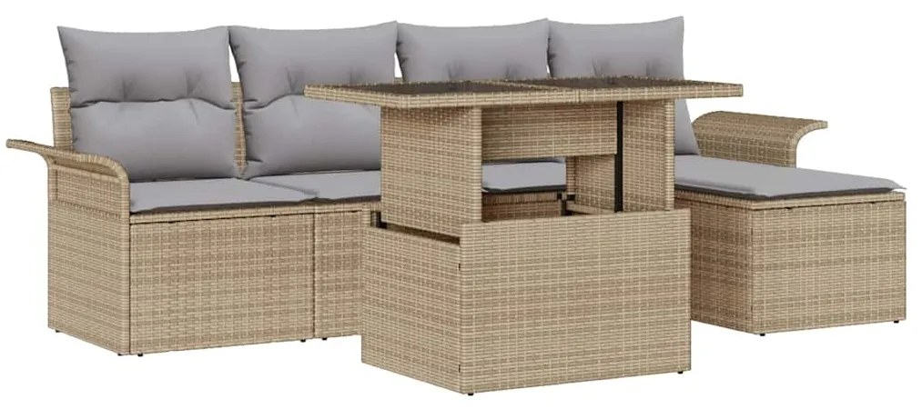 vidaXL Σετ Καναπέ Κήπου με μαξιλάρι 6 pcs Μπεζ συνθετικό ρατάν