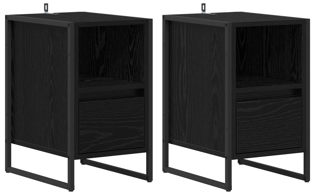 vidaXL Κομοδίνο 2 pcs Μαύρη Οξυά 39,5 x 30 x 50 εκ Επεξεργασμένο ξύλο