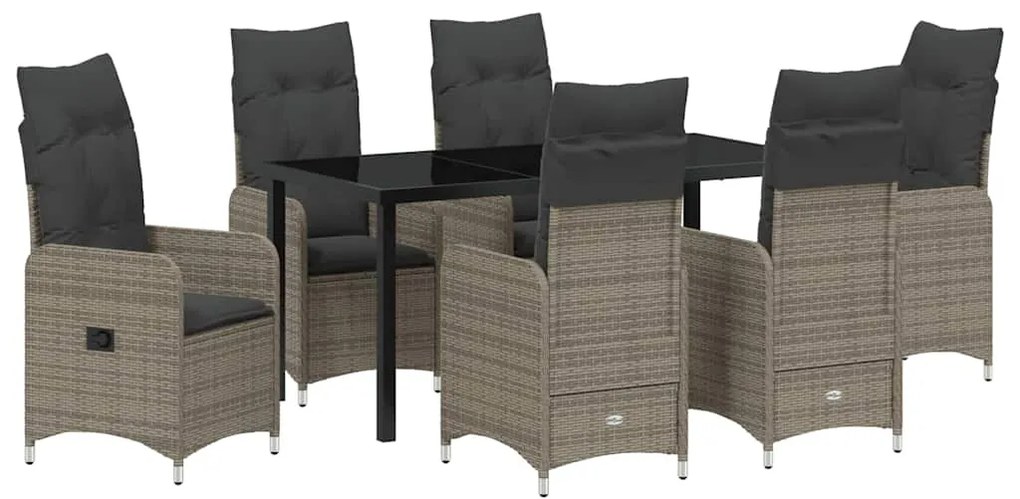 vidaXL Σέτ φαγητού για κήπο με μαξιλάρι 7 pcs Γκρι Πολυ ράταν