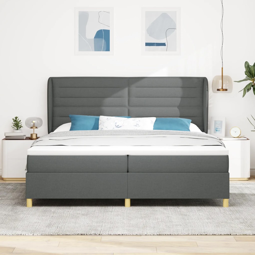 vidaXL Κρεβάτι Box Spring με Στρώμα Σκοτεινό Γκρι 200x200 εκ. Υφασμάτινο