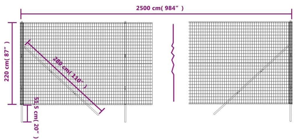 vidaXL Συρματόπλεγμα Περίφραξης Ανθρακί 2,2x25 μ. Γαλβανισμένο Ατσάλι